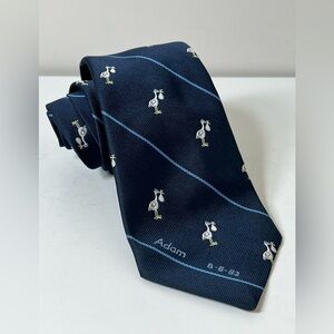 Chipp New Haven Custom Tailor All Over Print Stork Pattern Navy Blue Tie